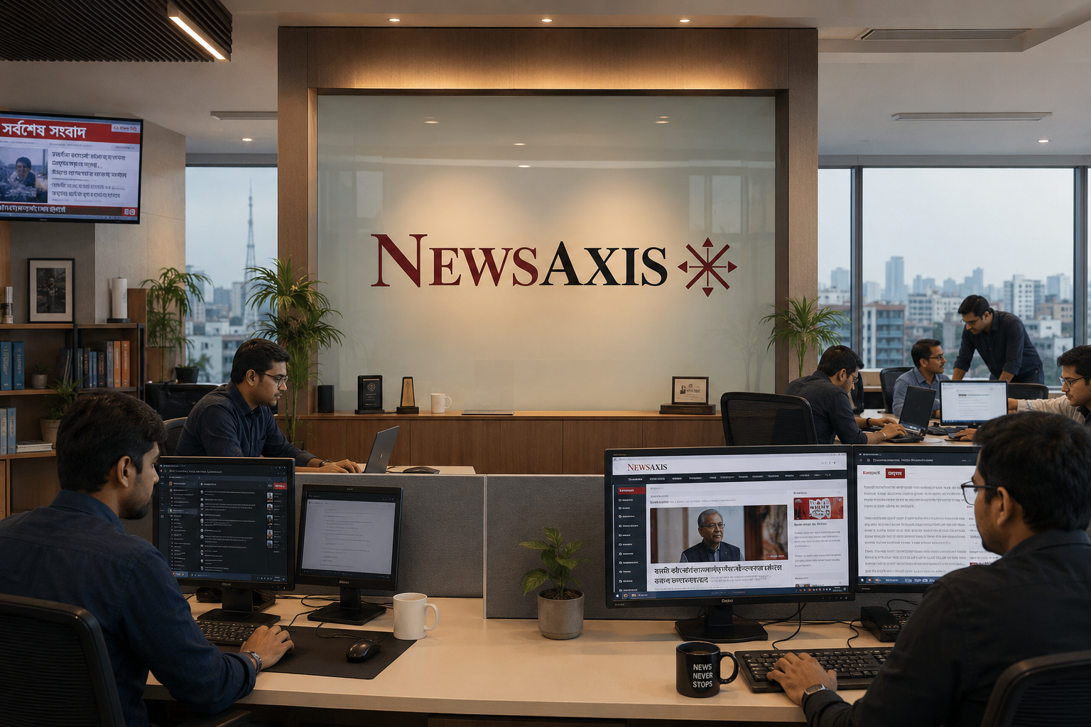 Illustration representing news integrity, fact-checking, and editorial workflows
