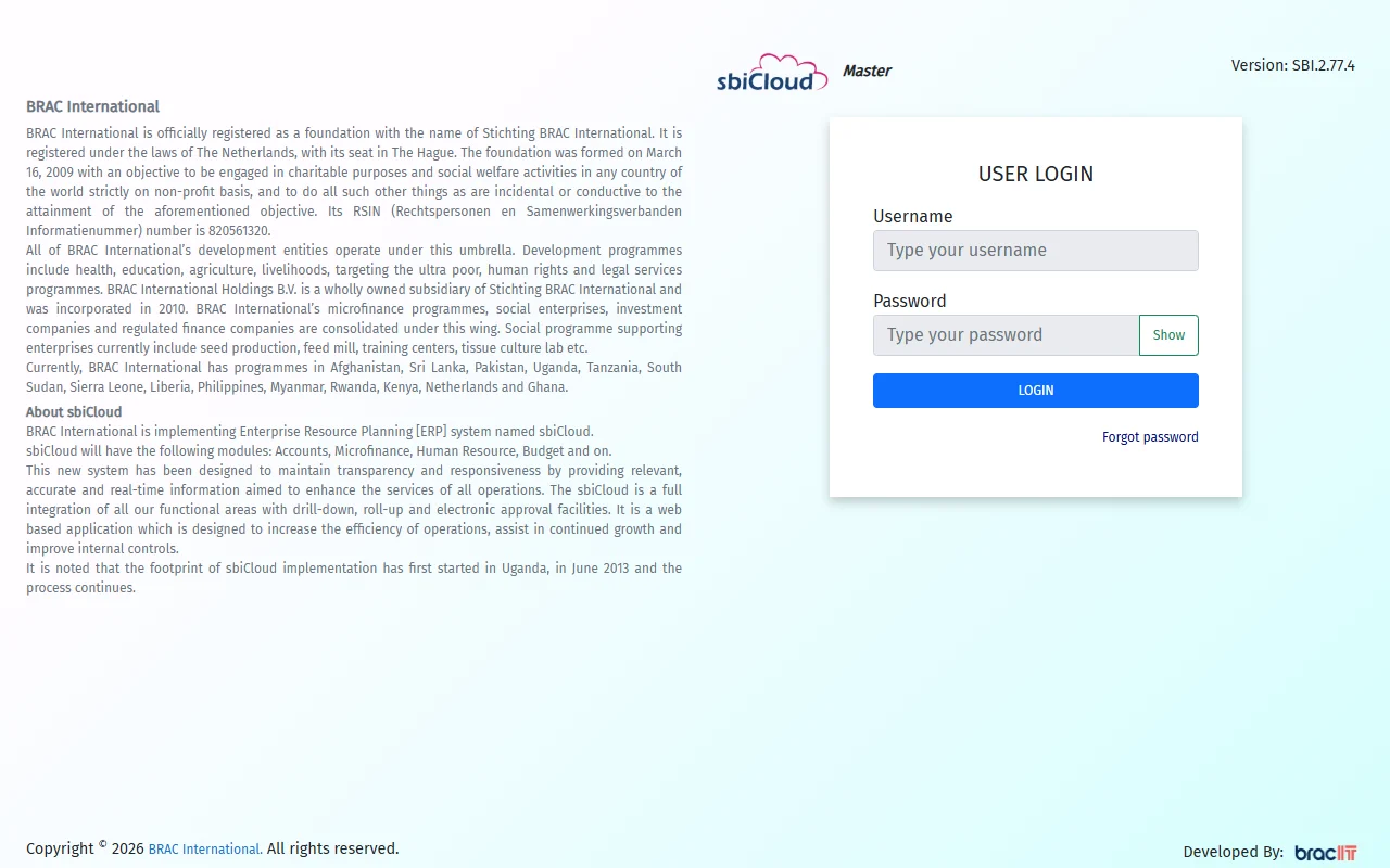 sbiCloud Master Web Portal Screenshot